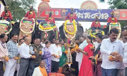 Minister Khandre flags off Dasara elephants with call for wildlife conservation