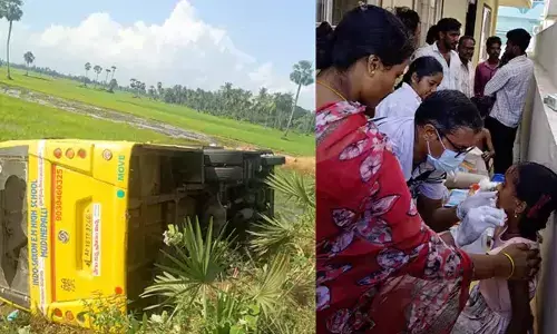 Private school bus plunges into fields in Eluru district, several injured