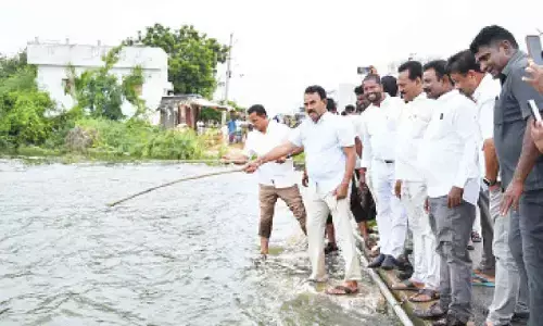 Minister Jupally tries his hand at fishing