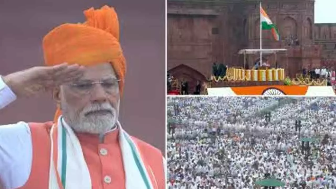 PM Modi hoists Tricolour at Red Fort, says this festival of freedom moment of pride in collective achievements PM Modi hoists Tricolour at Red Fort, says this festival of freedom moment of pride in collective achievements