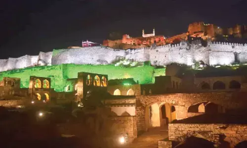 Rainproof arrangements at Golkonda Fort for I-Day celebrations
