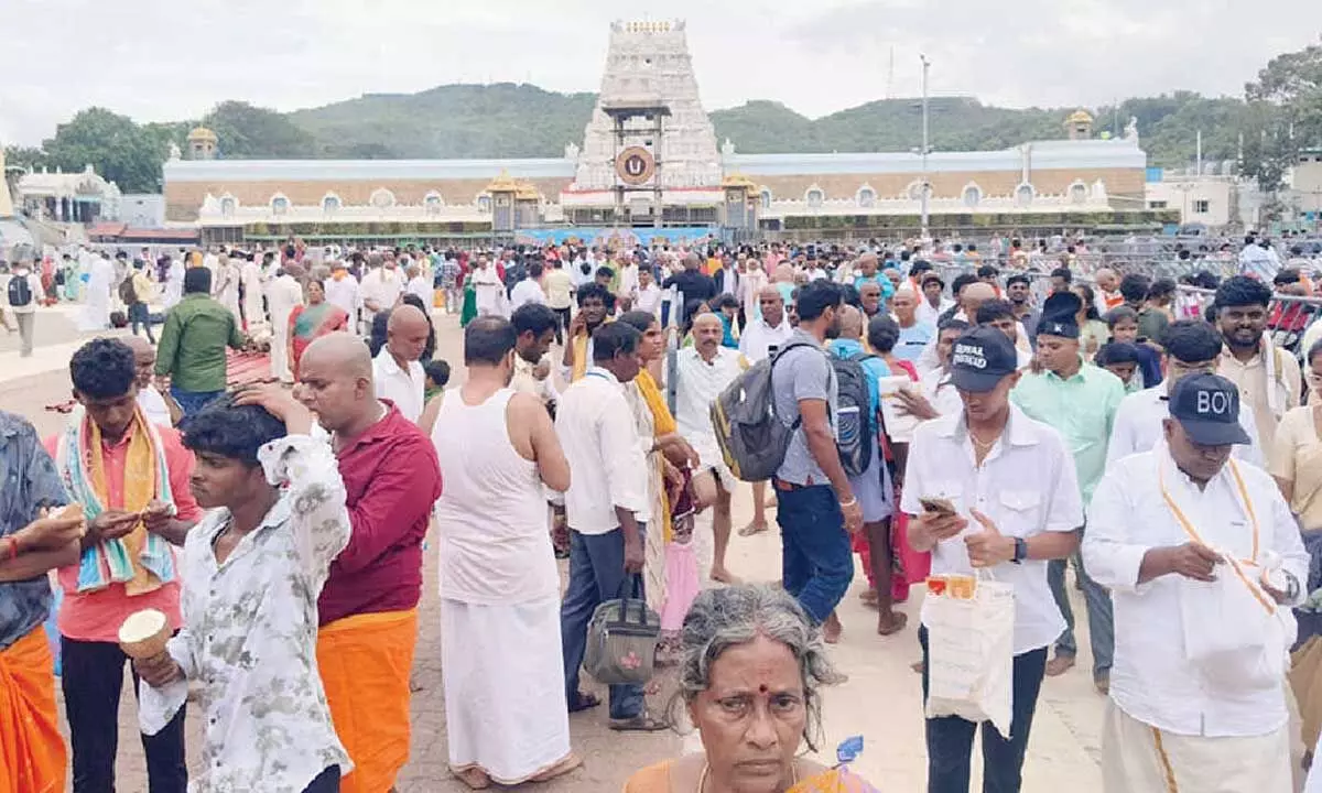 Tirumala hills swamped with devotees over long weekend Tirumala hills swamped with devotees over long weekend