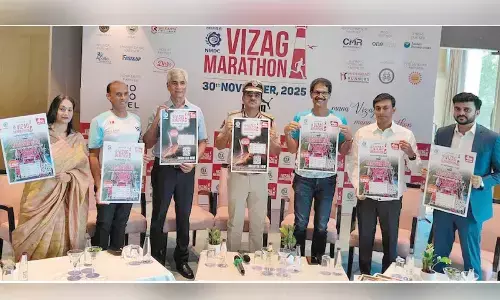 Fourth edition of Sandhya Marines Vizag Marathon poster launched