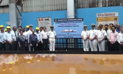 PLATE CUTTING CEREMONY:  INDIAN COAST GUARD NEXT GENERATION OFFSHORE PATROL VESSEL HELD AT MDL, MUMBAI