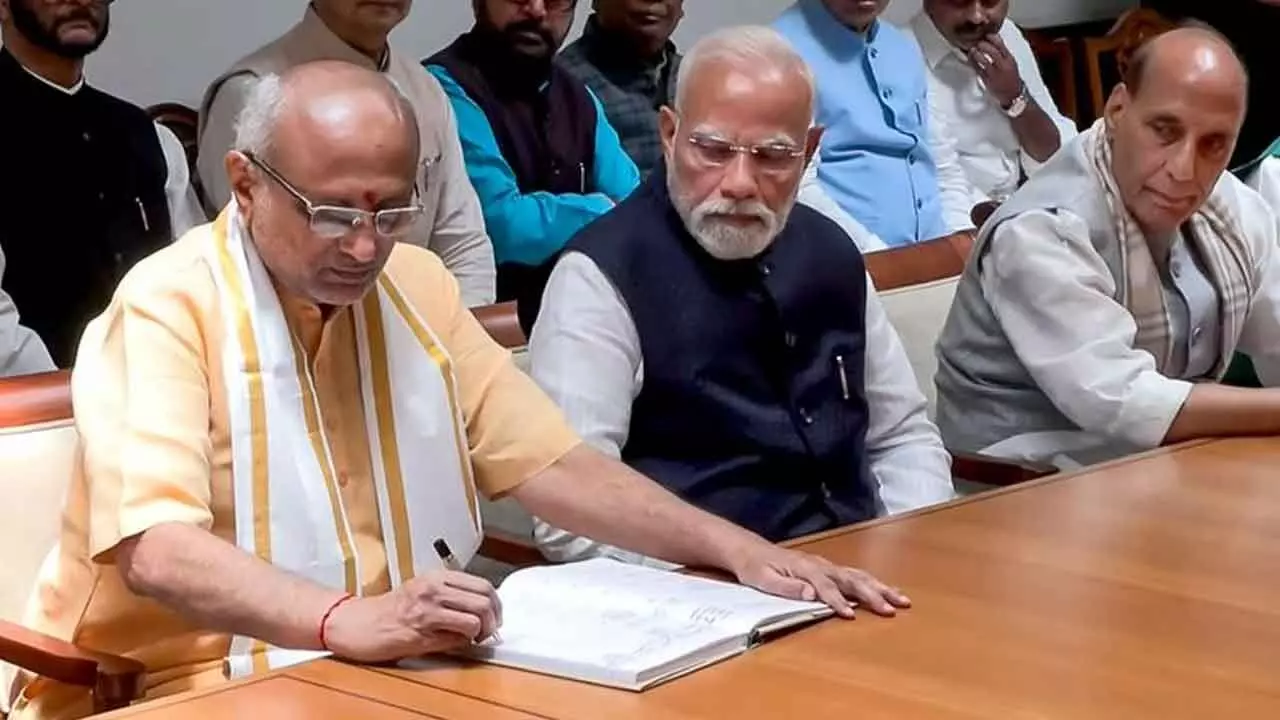 Vice Presidential Polls: Radhakrishnan files papers in presence of Modi Vice Presidential Polls: Radhakrishnan files papers in presence of Modi