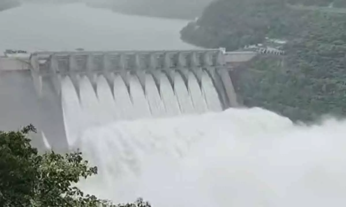 Srisailam reservoir water levels on the rise, ten gates lifted Srisailam reservoir water levels on the rise, ten gates lifted