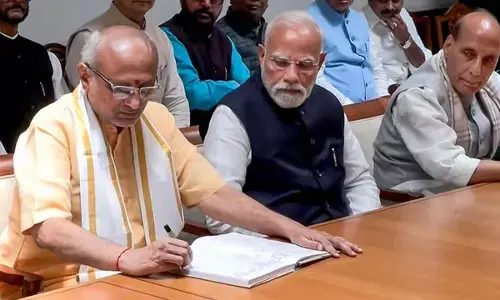 Vice Presidential Polls: Radhakrishnan files papers in presence of Modi Vice Presidential Polls: Radhakrishnan files papers in presence of Modi