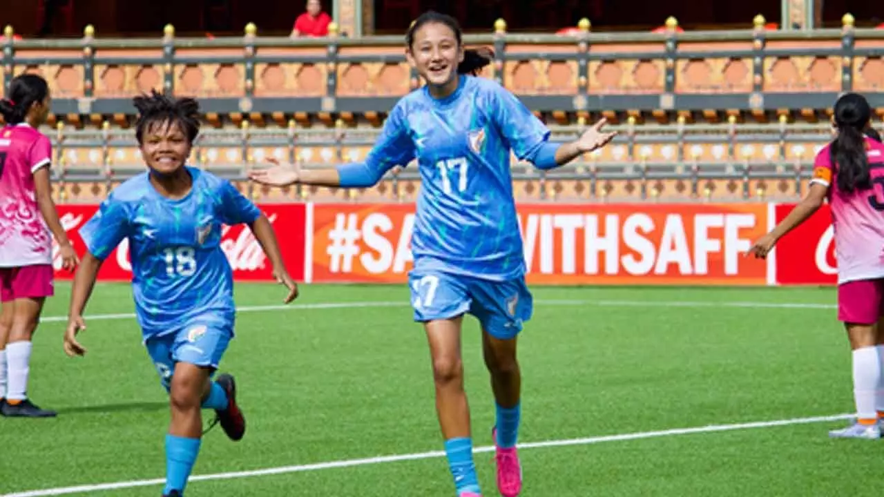 SAFF U17 Women’s Cship: India continue flying run with eight-goal thrashing of Bhutan SAFF U17 Women’s Cship: India continue flying run with eight-goal thrashing of Bhutan