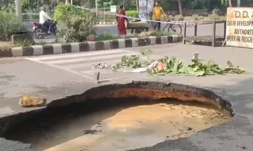 Road caves in near National Law University in Delhis Dwarka