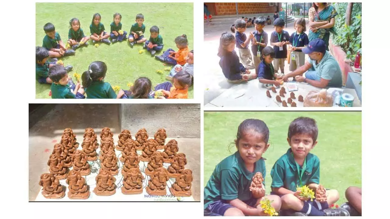 Students blend tradition, science, and ecology in Ganesha Chaturthi celebrations