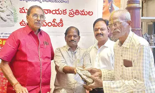 Free distribution of clay Ganesha idols at Chandana, CMR