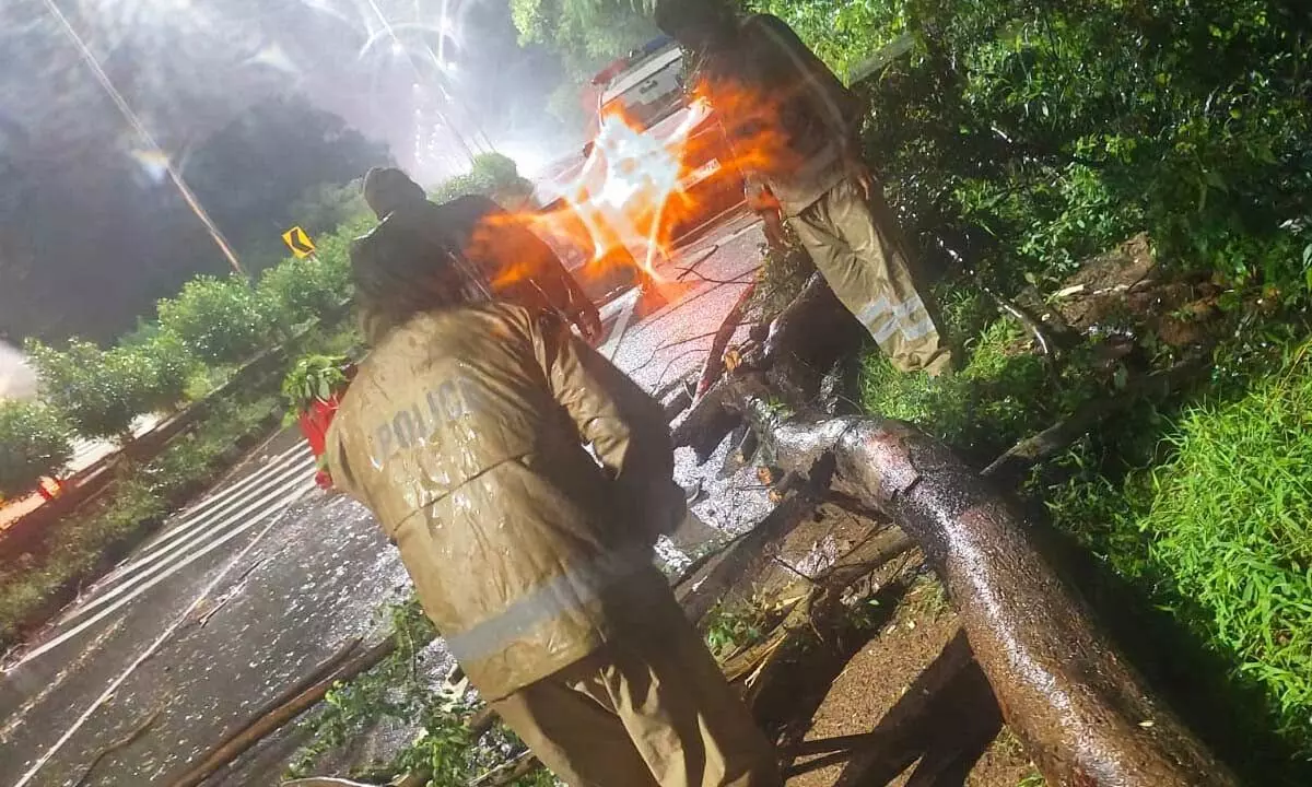 Heavy Downpour in Mahabubnagar Disrupts Traffic; Police Act Swiftly to Clear Road at Midnight Heavy Downpour in Mahabubnagar Disrupts Traffic; Police Act Swiftly to Clear Road at Midnight