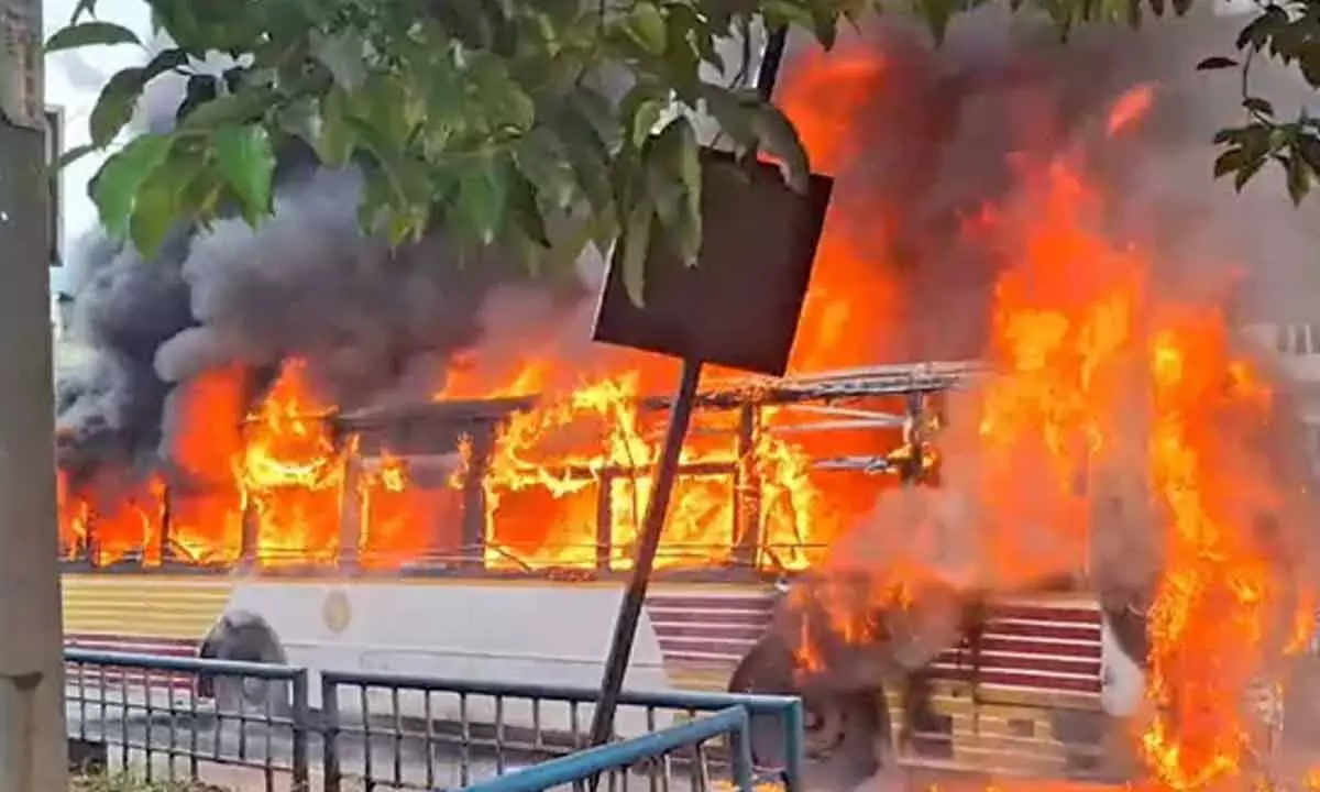 RTC bus catches fire in Vizag: no casualties