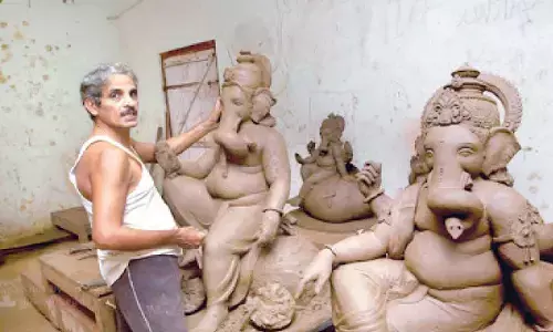 Kekkaru GD Bhatta handcrafts eco-friendly Ganesha idols