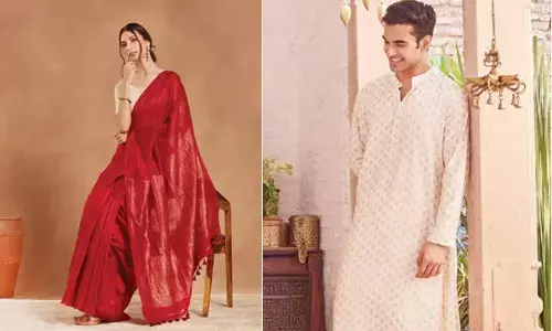 Off-white viscose silk hand-block printed long kurta