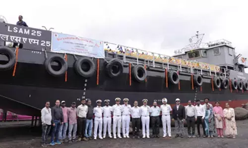 Rear Admiral Vishal Bishnoi leads launch ceremony of Navy’s new torpedo barge