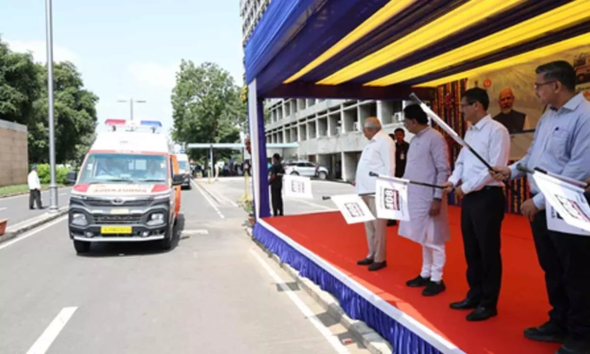 Gujarat CM gifts citizens health security scheme and new ambulances on Navratri