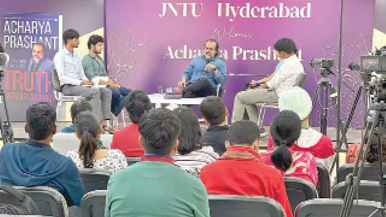 Philosopher Acharya Prashant inspires JNTU students with profound insights Philosopher Acharya Prashant inspires JNTU students with profound insights