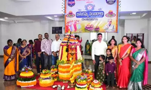 “Flowers Worshipped as Goddess: Bathukamma Celebrated with Splendor at Police HQ”.
