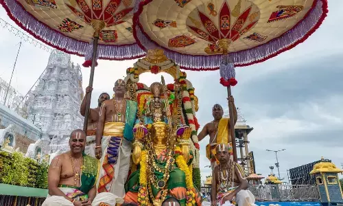 Sri Rama glides on Hanuman