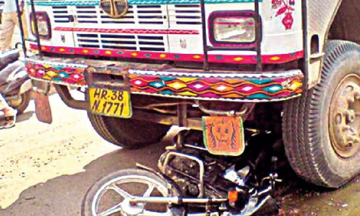 Woman dies after two-wheeler collides with tipper truck Woman dies after two-wheeler collides with tipper truck