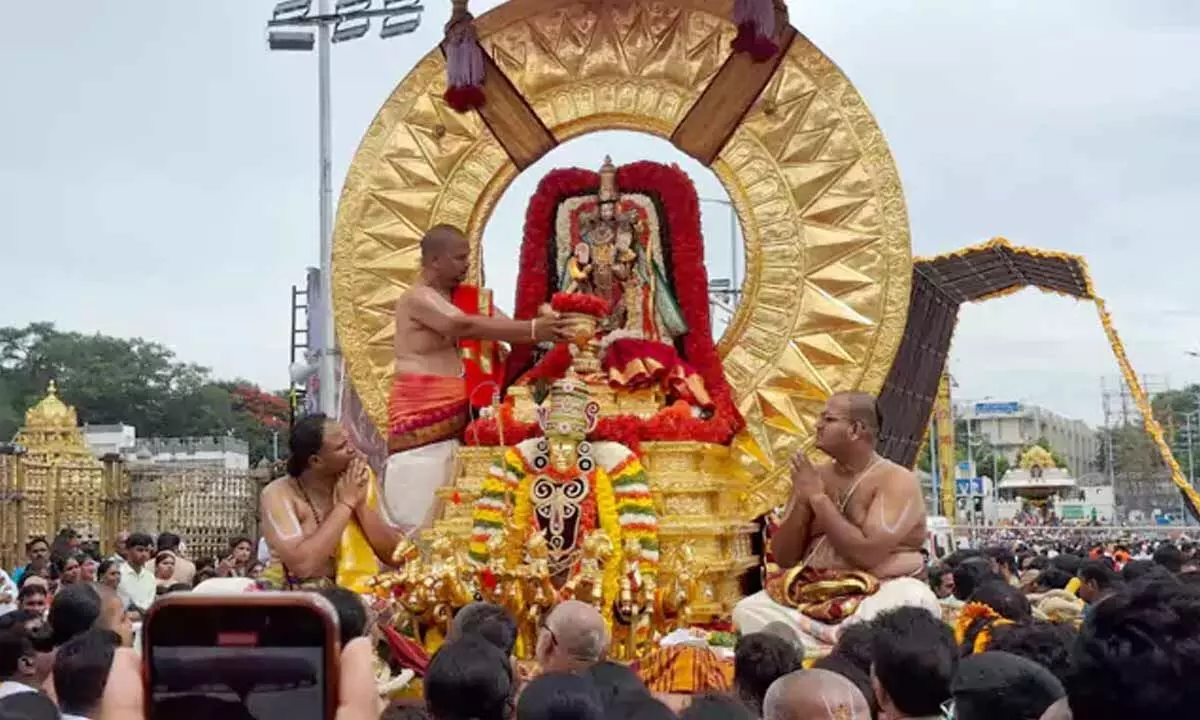 Tirumala deity appeared on Suryaprabha Vahanam as part of Salakatla Brahmotsavams Tirumala deity appeared on Suryaprabha Vahanam as part of Salakatla Brahmotsavams