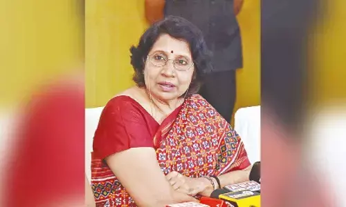 State Election Commissioner Rani Kumudini announcing the elections to the local bodies at a press conference in Hyderabad on Monday