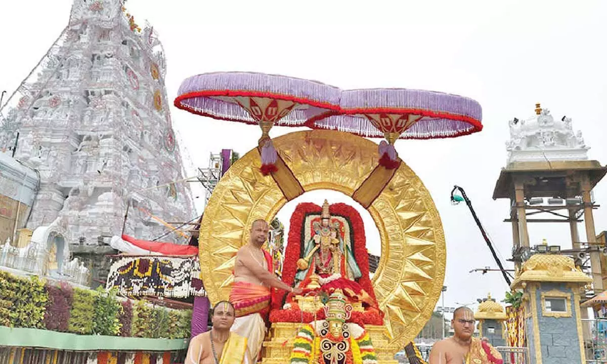 Lord blesses devotees from Suryaprabha vahanam