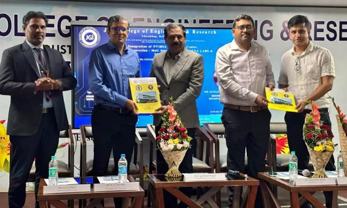 From Left: Dr. Virupaxi B Dalal (Dean Academics, JCER), Varun Patil (Engineering Manager, Vayavya Labs), Dr. S.V. Gorbal (Principal, JCER), Sangamesh O Shetty (Sr. Architect, Vayavya Labs), Santosh Khatawate (Management Representative, JCER)