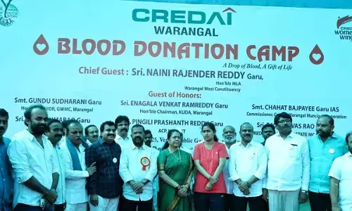 MLA Nayini inaugurated a blood donation camp under the auspices of CREDAI in Warangal