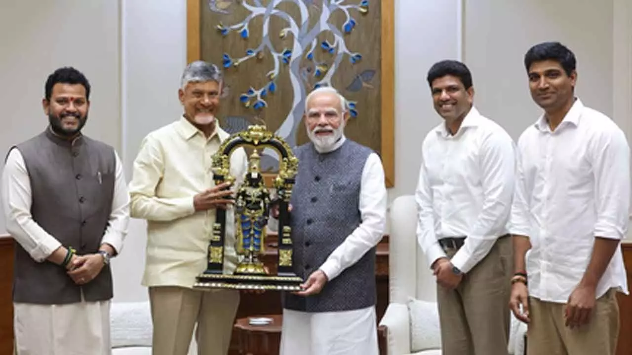 Chandrababu Naidu meets PM Modi; invites him for GST event, partnership summit Chandrababu Naidu meets PM Modi; invites him for GST event, partnership summit