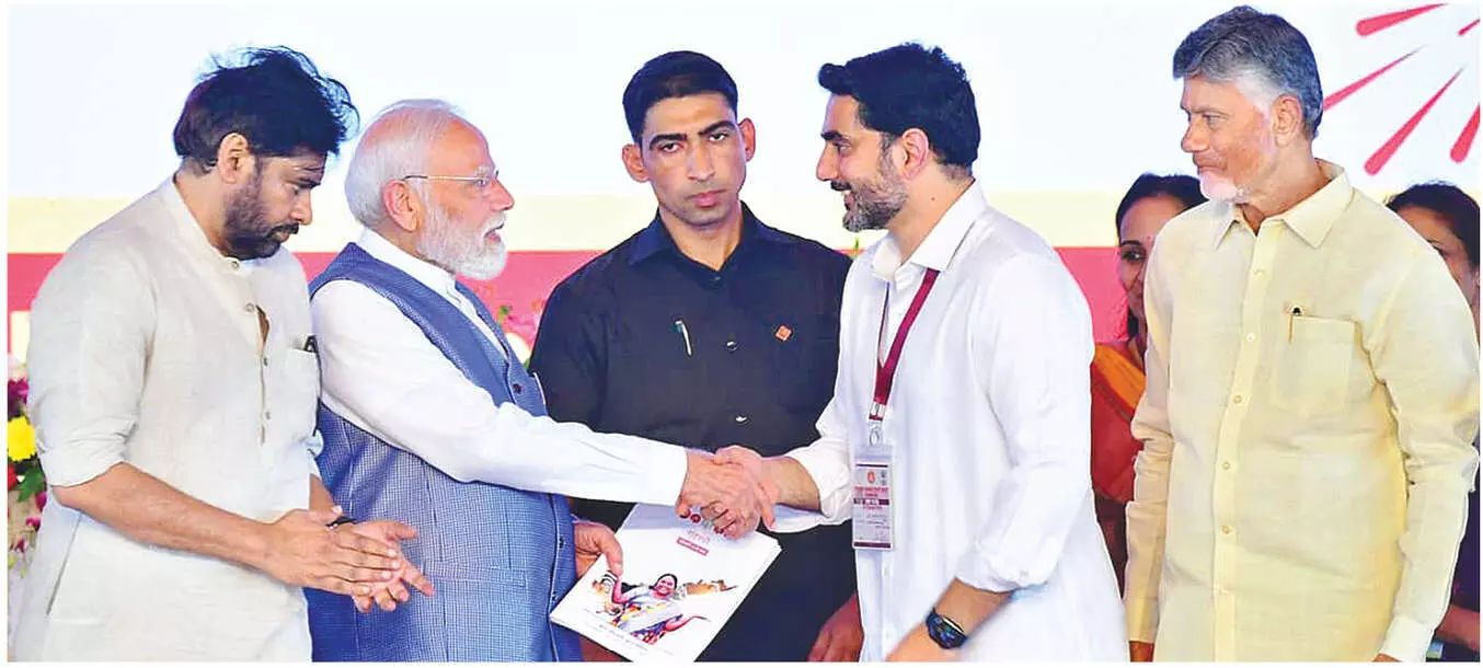 Double-engine ‘bullet train’ govt powering AP’s growth: Lokesh Double-engine ‘bullet train’ govt powering AP’s growth: Lokesh