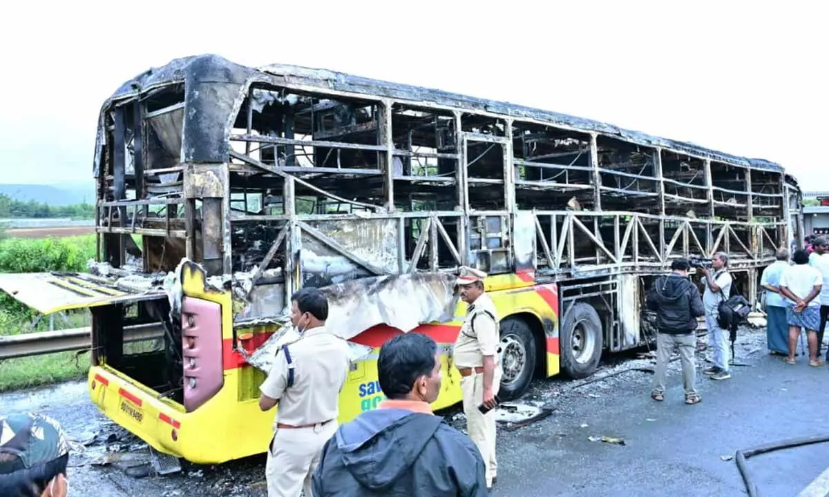 Telangana transport dept inspects private buses after Kurnool bus tragedy Telangana transport dept inspects private buses after Kurnool bus tragedy