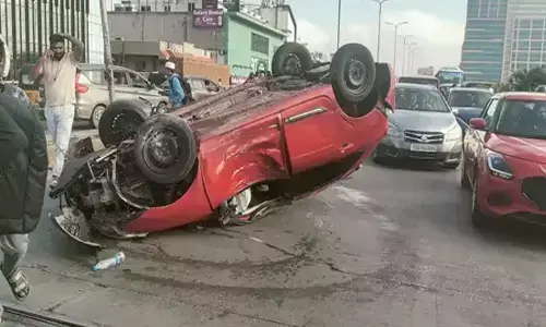Car Crash Causes Chaos on JNTU Bridge in Hyderabad