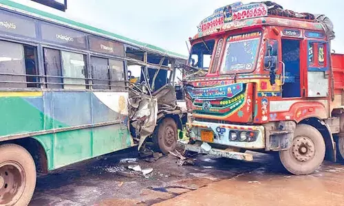 One killed, several injured as RTC bus collides with lorry