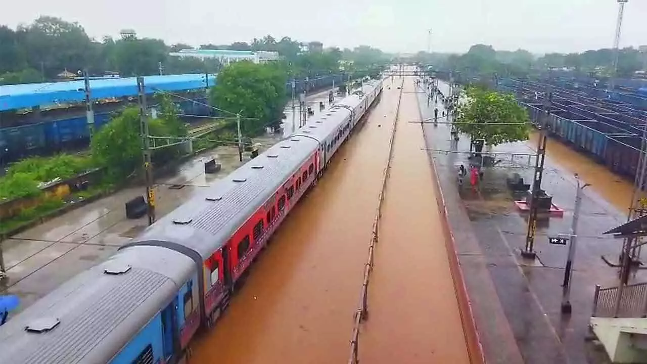 Train services hit as waterlogging disrupts at Dornakal yard Train services hit as waterlogging disrupts at Dornakal yard