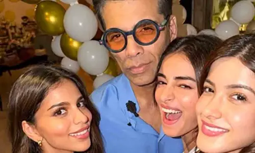 Karan Johar strikes a pose with B-town newbies Suhana Khan, Shanaya Kapoor at Ananya Pandays lavish birthday bash