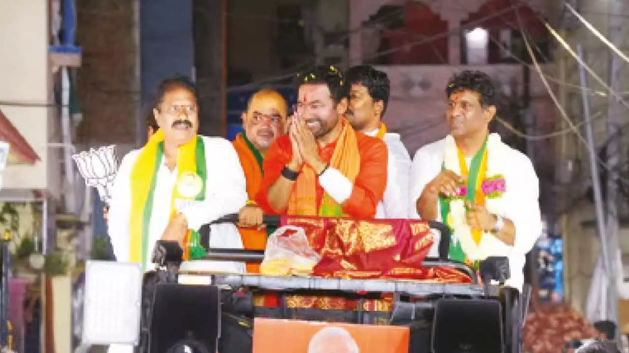 Kishan Reddy blasts BRS-Congress-Majlis trio, calls for JH reclamation Kishan Reddy blasts BRS-Congress-Majlis trio, calls for JH reclamation