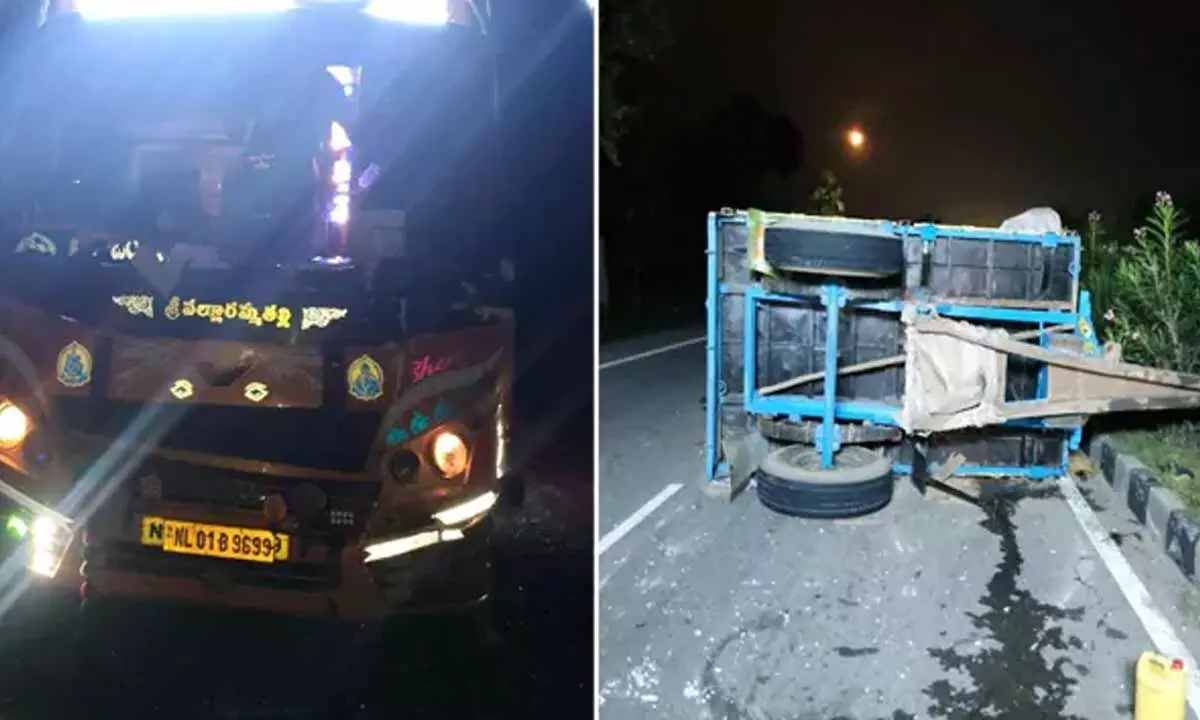 RTC Bus Collision Injures Passengers in Karimnagar District RTC Bus Collision Injures Passengers in Karimnagar District