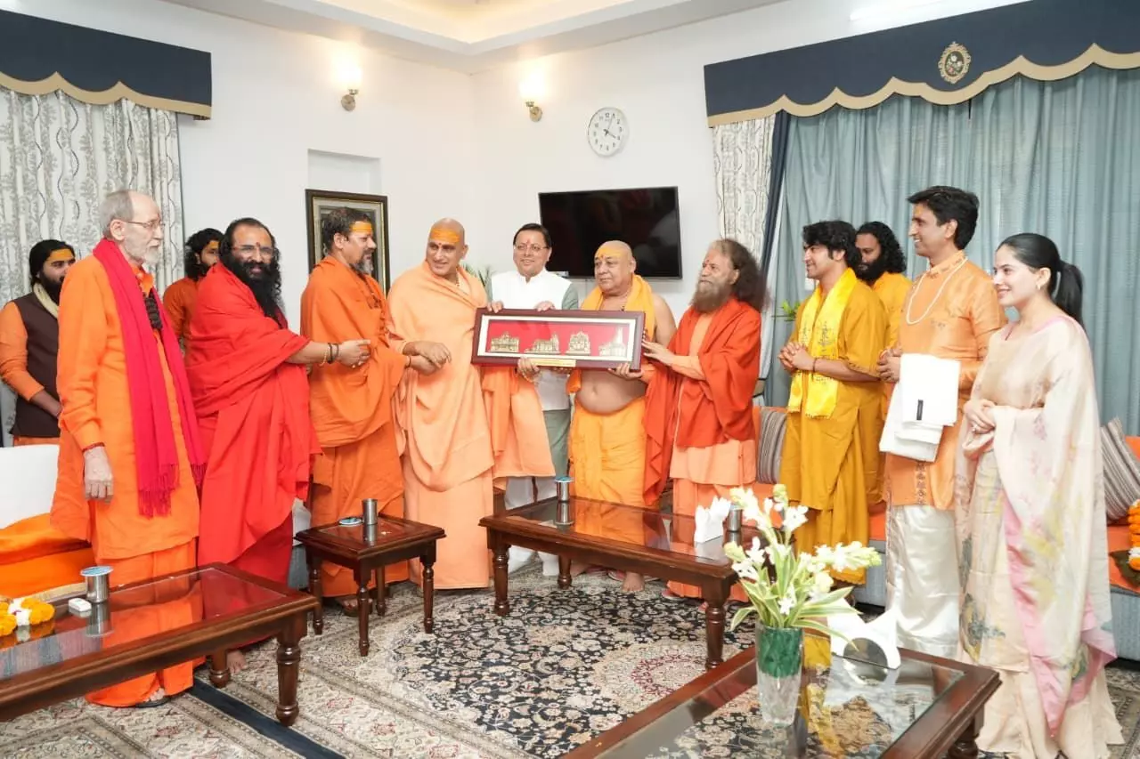 Sages and Saints Bless Chief Minister Dhami — Bestow the Title of “Protector of Dharma of Devbhoomi Sages and Saints Bless Chief Minister Dhami — Bestow the Title of “Protector of Dharma of Devbhoomi