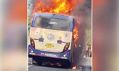 Narrow escape for passengers as Odisha RTC bus catches fire