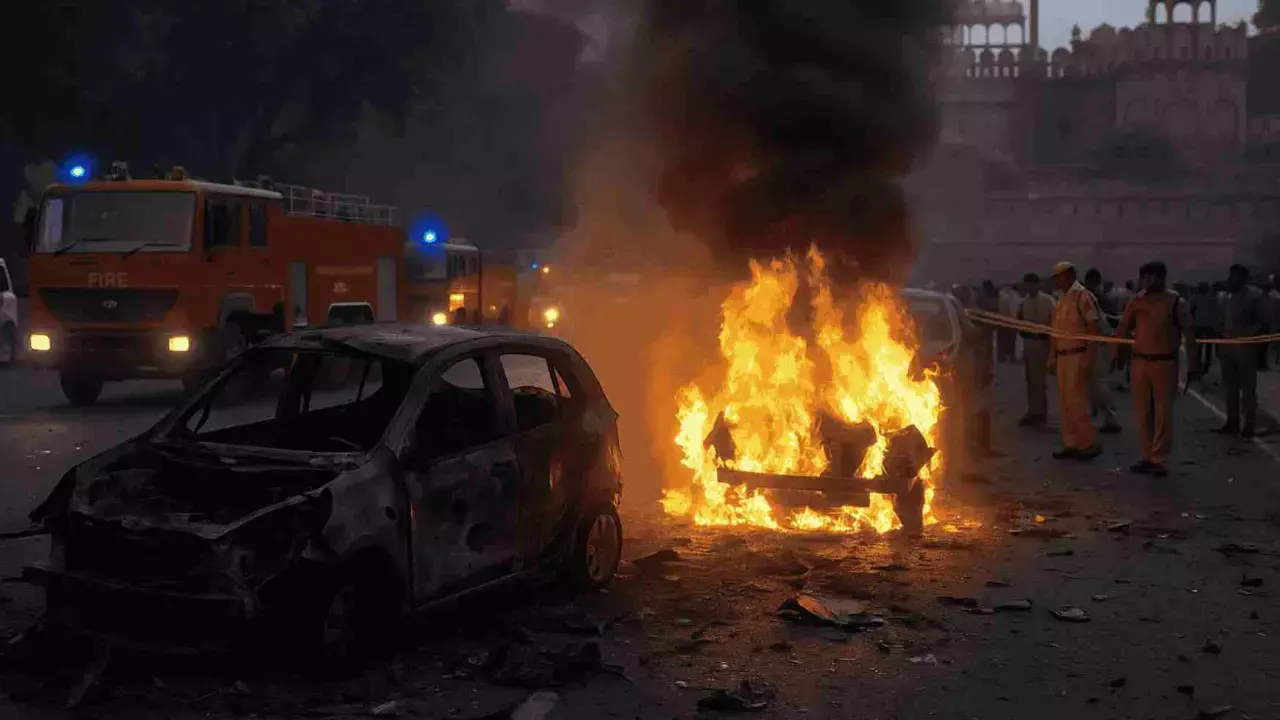 Car Explosion Near Delhi’s Red Fort Injures Several; Fire Spreads to Parked Vehicles Car Explosion Near Delhi’s Red Fort Injures Several; Fire Spreads to Parked Vehicles