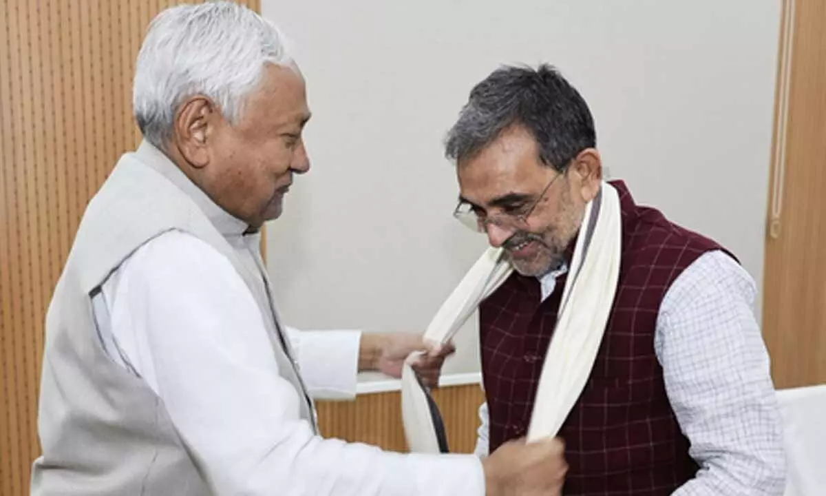 Upendra Kushwaha meets Bihar CM Nitish Kumar; congratulates him on NDA’s ‘historic victory’