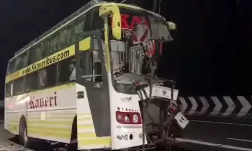 Eleven injured after a bus collides lorry in NTR district