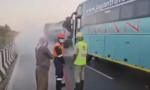 Narrow escape for passengers as bus rams into chemical tanker in Telangana