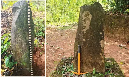 Two megalithic menhirs unearthed in Kundapura