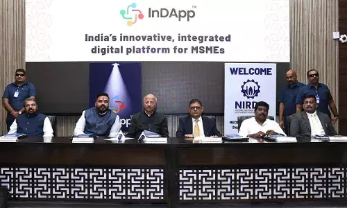 NIRDC Officials briefed the media on InDApp reach and the platforms future roadmap in New Delhi Today; L-R: Dr KV Pradeep Kumar, National Director, Administration and Establishment; Mr Subish P Vasudev,  National Administrator, NIRDC; Dr Lalit Varma,  IAS (Retd), Vice Chairman, NIRDC; Mr Shambhu Singh,   IAS (Retd), Chairman, NIRDC; Mr Vempalli Amanullah,  Regional Chairman, NIRDC; Mr K Manoj, Trade, South, NIRDC
