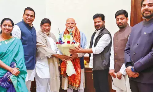 Chief Minister A Revanth Reddy and Dy CM Bhatti Vikramarka Mallu met PM Narendra Modi in New Delhi and invited him for the Global Summit to be held in Hyderabad on December 8