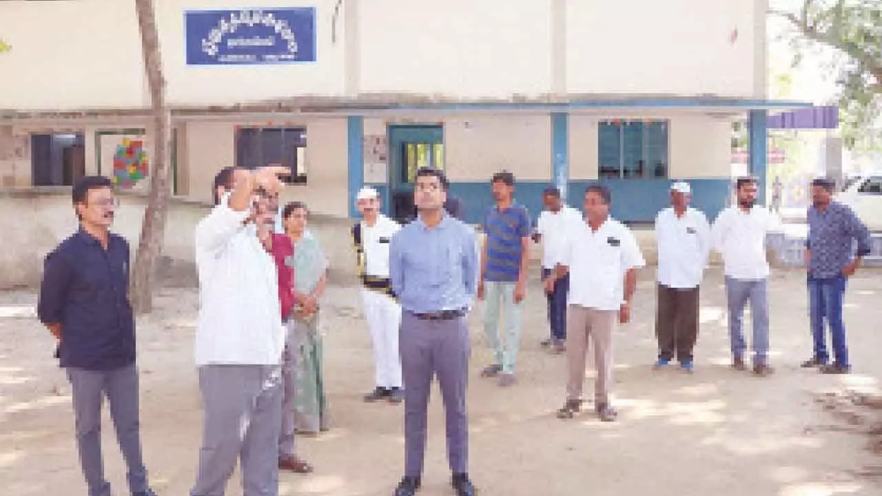 District Collector Anudeep Durishetty observing arrangements at a school on Tuesday District Collector Anudeep Durishetty observing arrangements at a school on Tuesday
