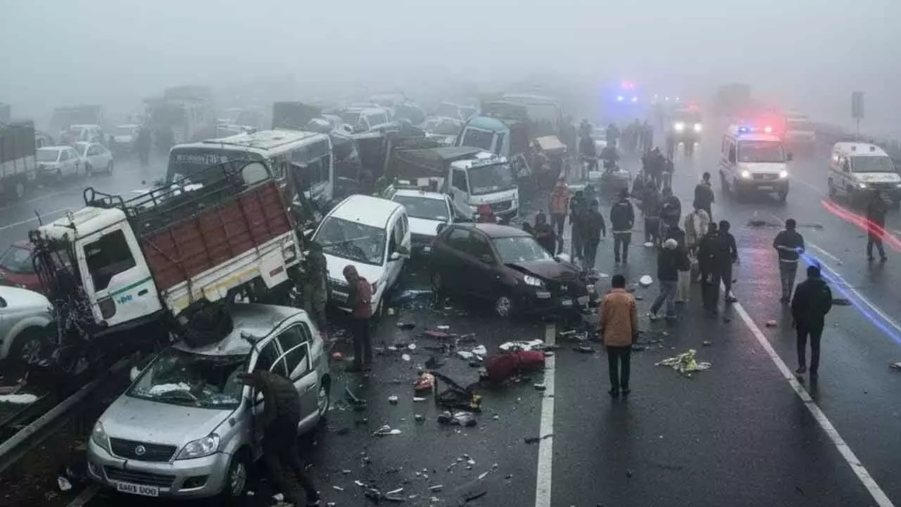 Haryana: Fog causes vehicle pileup; CISF inspector among two dead Haryana: Fog causes vehicle pileup; CISF inspector among two dead